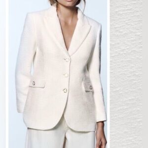 Zara Women's Cream Textured Blazer